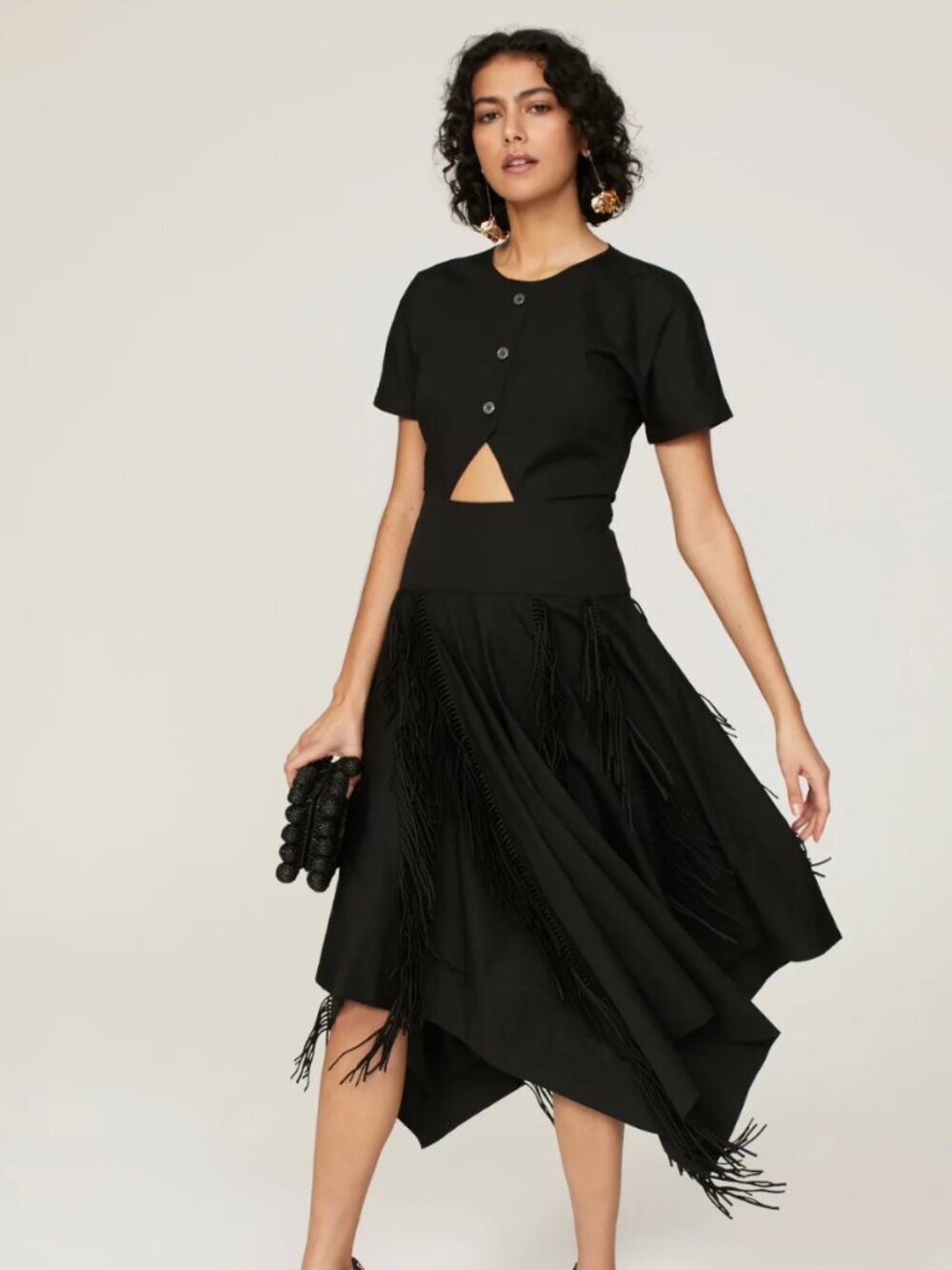 BIBHU‎ MOHAPATRA Collective Cutout Black Fringe Dress Size 4 Small